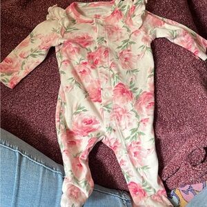 Pink Floral Baby Footie